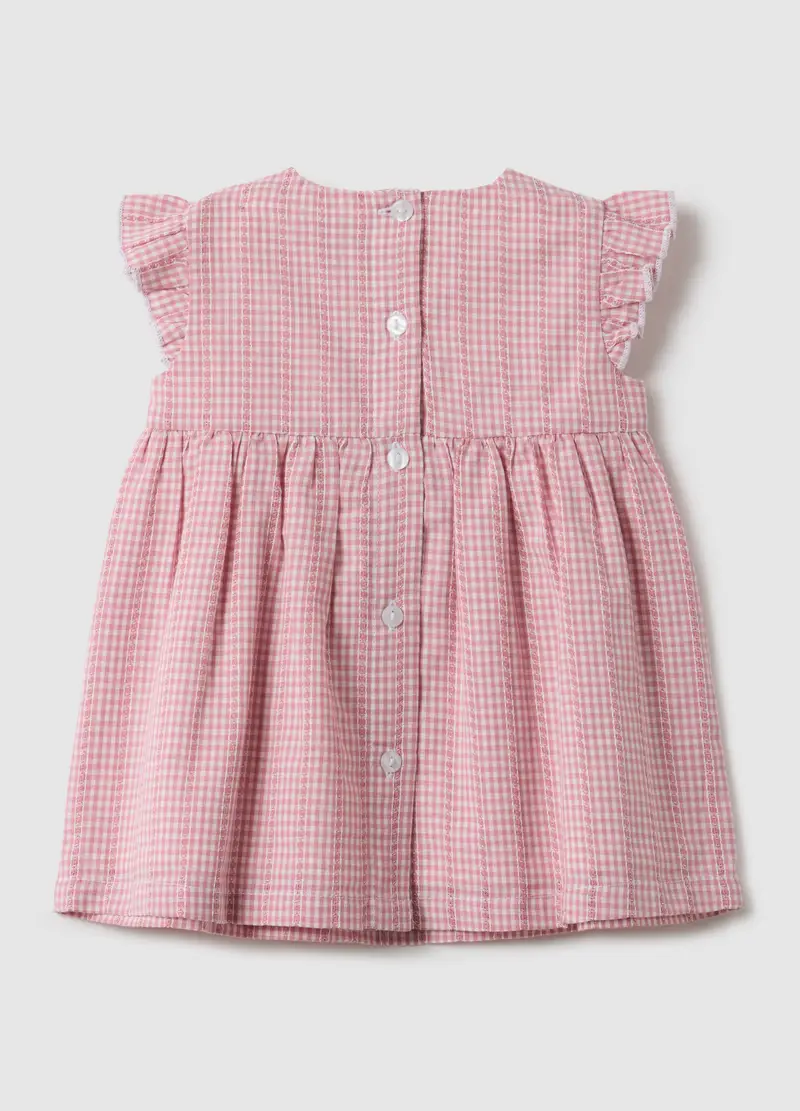 Abito In Puro Cotone A Quadri Multicolor Da Neonata Regular Fit Con Volant, Multicolor miniatura 2