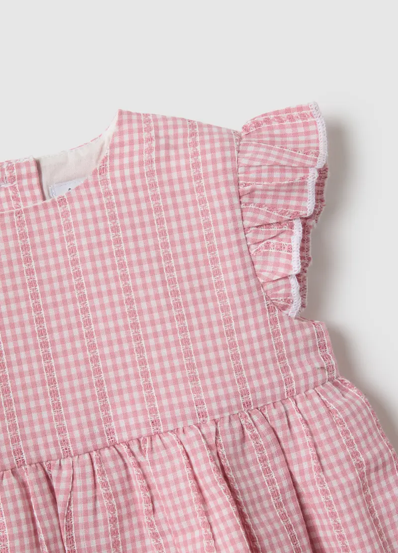 Abito In Puro Cotone A Quadri Multicolor Da Neonata Regular Fit Con Volant, Multicolor miniatura 3