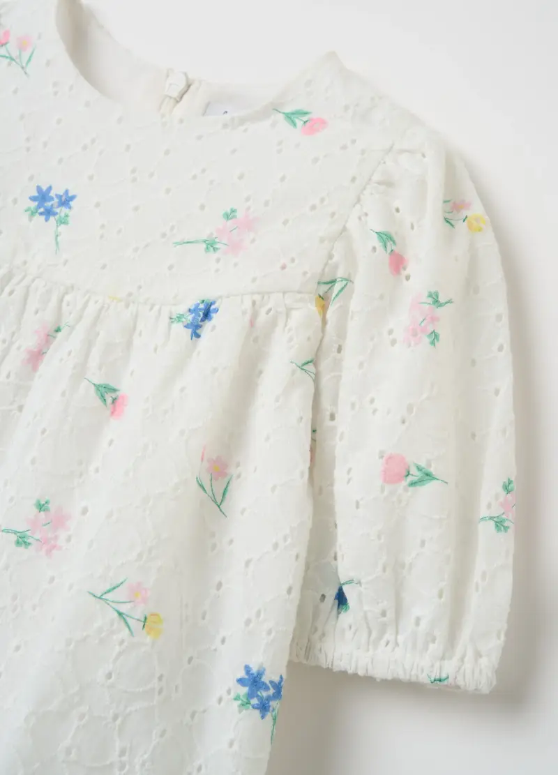 Abito In Sangallo Con Ricamo Fiorellini, Bambina, Bianco miniatura 3