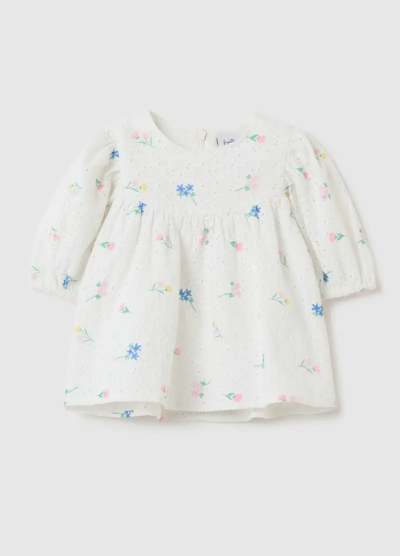 FAGOTTINO, Abito In Sangallo Con Ricamo Fiorellini, Bambina, Bianco, Taglia: 12-18