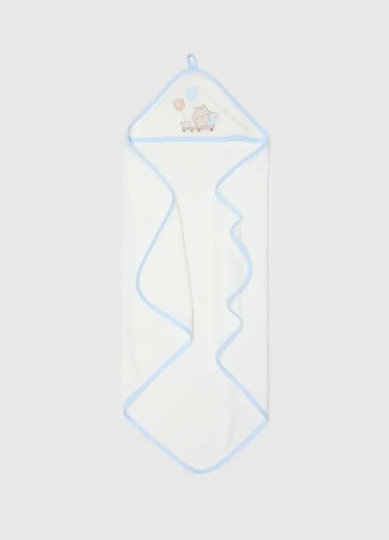 Accappatoio In Misto Cotone Bianco Con Cappuccio E Ricami, Neonato, Multicolor miniatura 2
