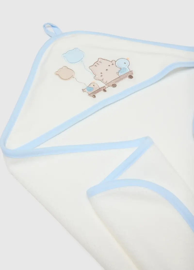 Accappatoio In Misto Cotone Bianco Con Cappuccio E Ricami, Neonato, Multicolor miniatura 3
