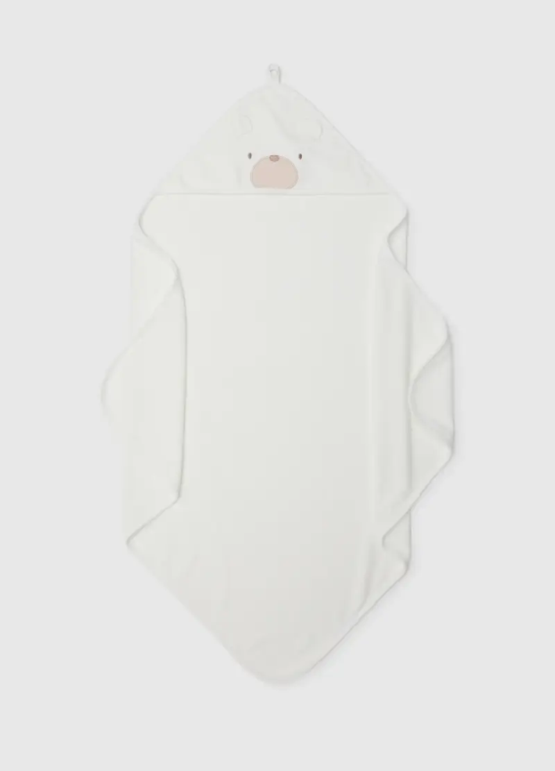 Accappatoio In Misto Cotone Bianco Da Neonato Con Cappuccio, Unisex, Bianco miniatura 2