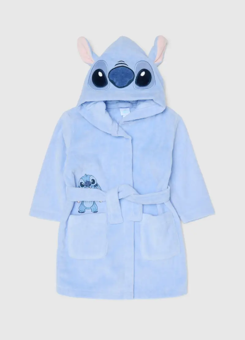 Accappatoio In Puro Cotone Azzurro Da Neonata Con Design Stitch, Bambina, Azzurro