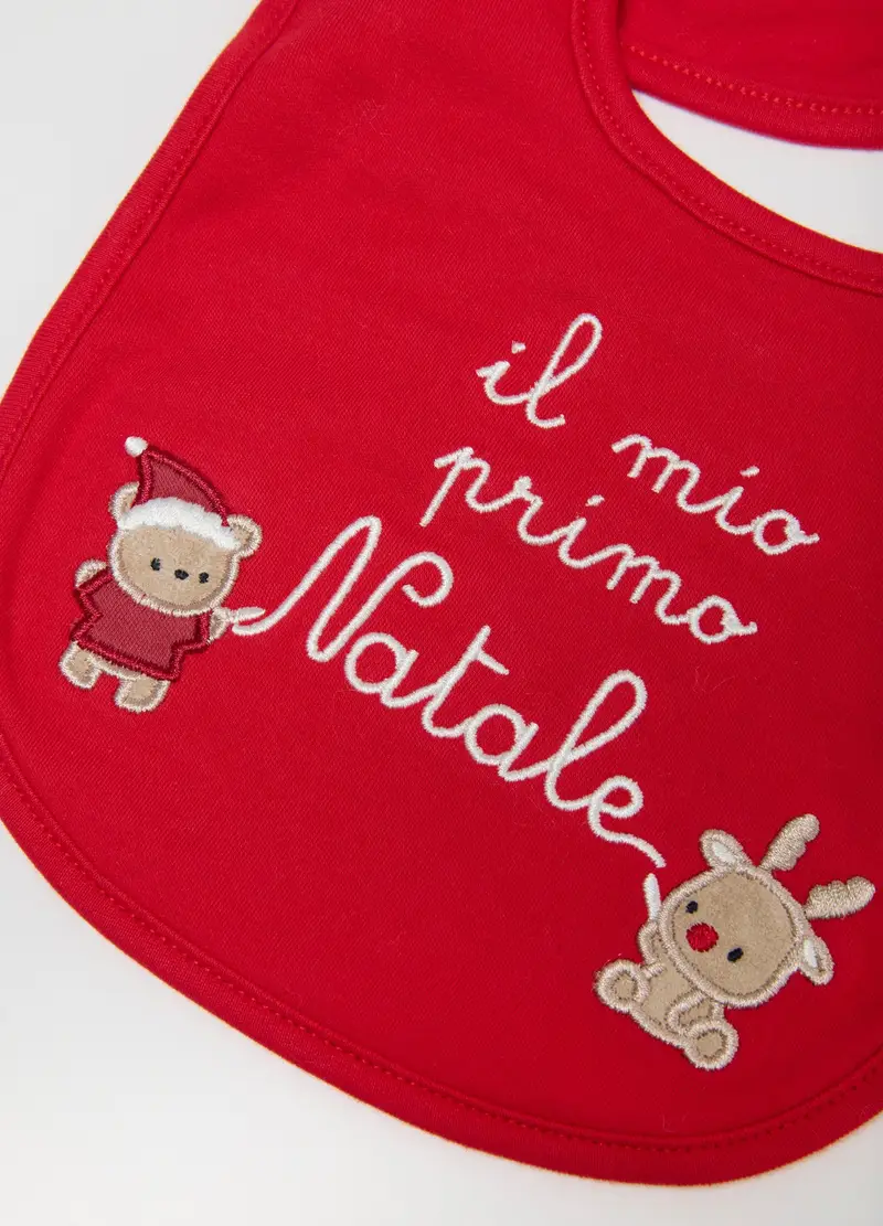 Bavetta Natalizia Da Neonato In Puro Cotone Rossa, Unisex, Rosso, .U miniatura 3