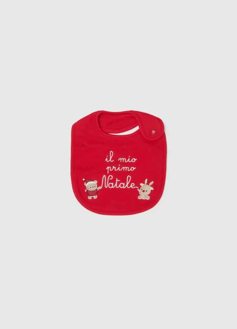 Bavetta Natalizia Da Neonato In Puro Cotone Rossa, Unisex, Rosso, .U