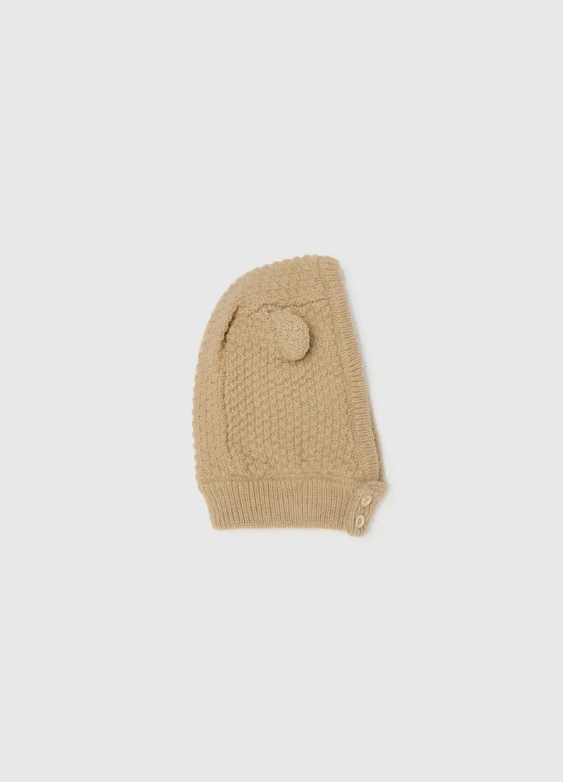 Berretto Beige Con Motivo A Maglia, Unisex, Bianco miniatura 2