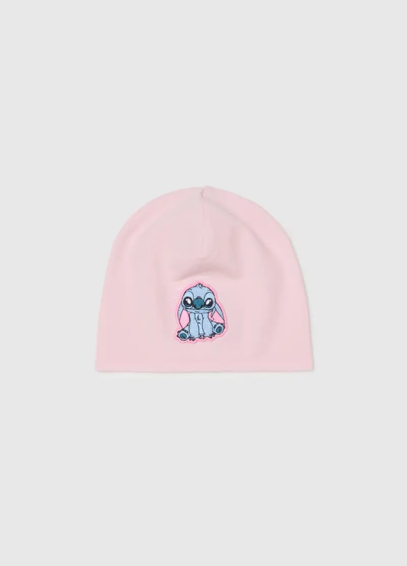 Berretto In Cotone Elasticizzato Rosa Da Bimba Con Decorazione Stitch, Bambina, Rosa