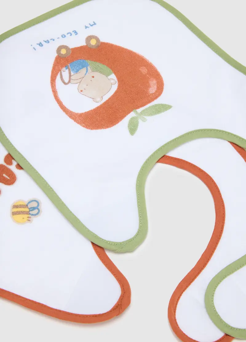 Bipack Bavette In Misto Cotone Bianco Con Velcro E Stampe, Neonato, Bianco, U miniatura 2