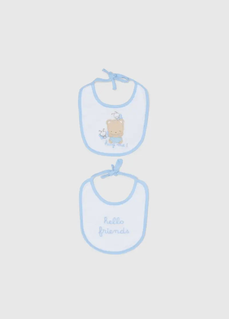 Bipack Bavette In Puro Cotone Multicolor Da Neonato Con Ricami, Multicolor, U