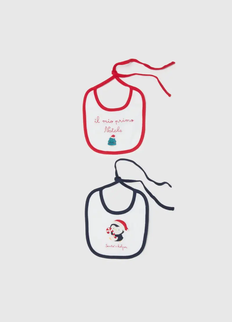 Bipack Bavette Natalizie Da Neonato In Puro Cotone Bianco, Unisex, Multicolor, .U