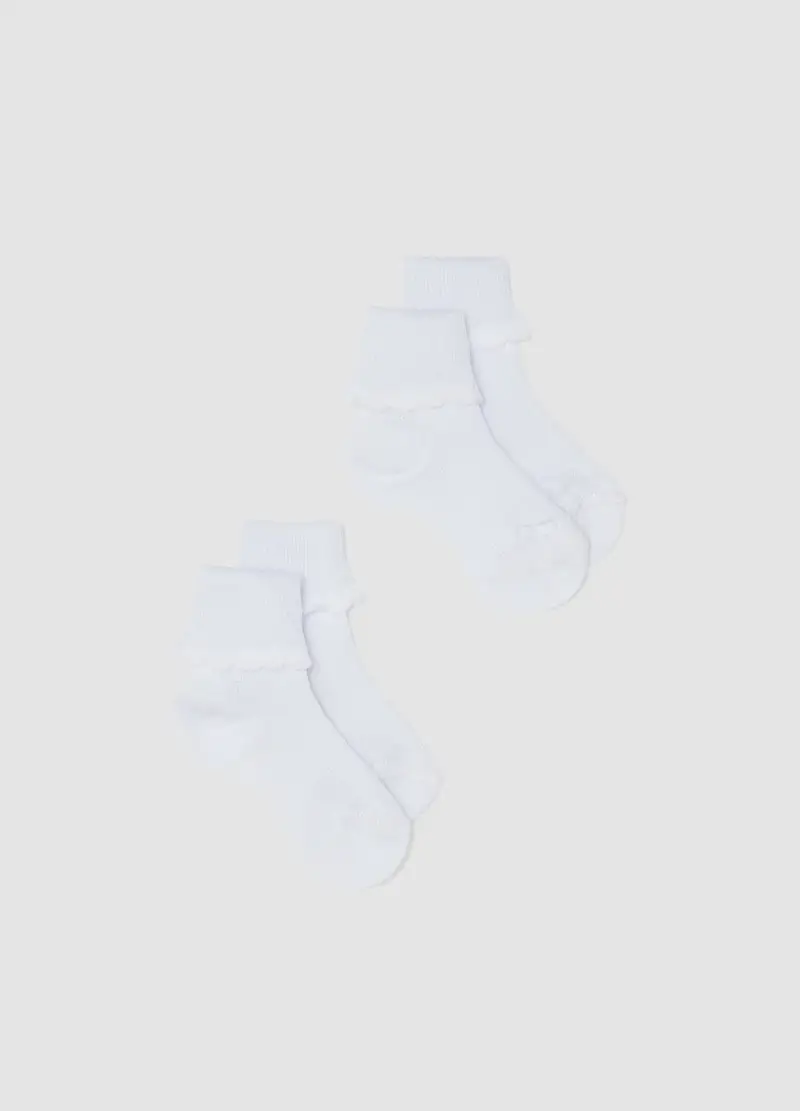 Bipack Calzini In Misto Cotone Bianchi Da Neonato Con Bordo Ricamato, Unisex, Bianco