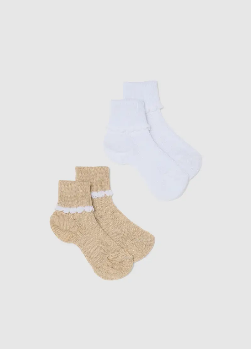 Bipack Calzini In Misto Cotone Multicolor Da Neonato Con Bordo Ricamato, Unisex, Multicolor