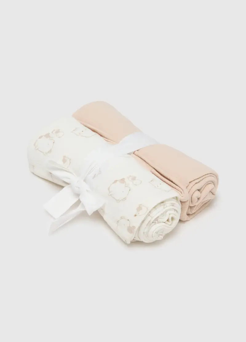 Bipack Coperte In Puro Cotone Multicolor Da Neonato Con Decori, Unisex, Multicolor