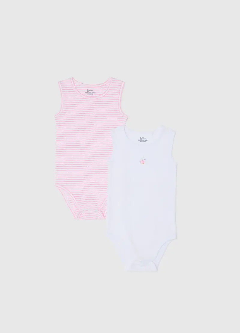 Bipack Di Body Da Neonata In Puro Cotone Bianco E Rosa, Bambina, Multicolor