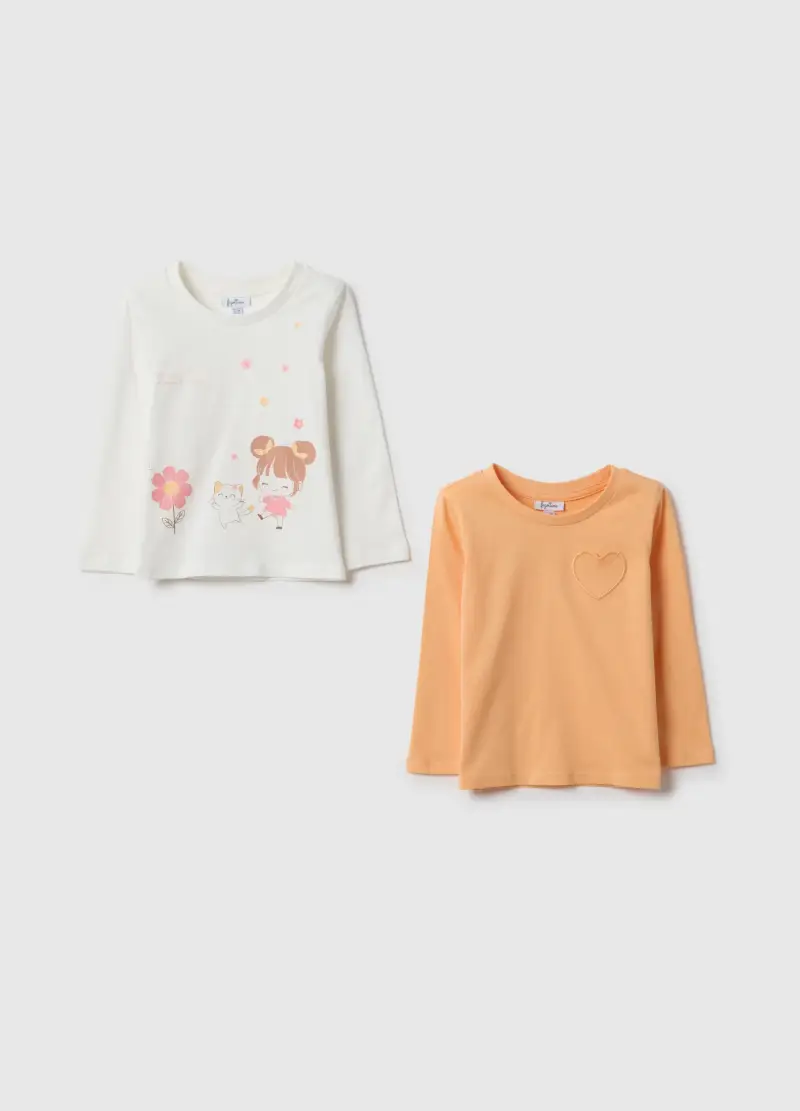 Bipack Magliette In Puro Cotone Multicolor Da Bimba Regular Fit, Bambina, Multicolor