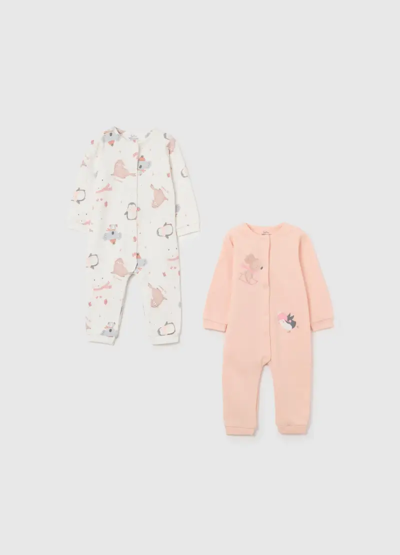 Bipack Pagliaccetti Multicolor Da Neonato In Puro Cotone Con Stampe, Bambina, Multicolor