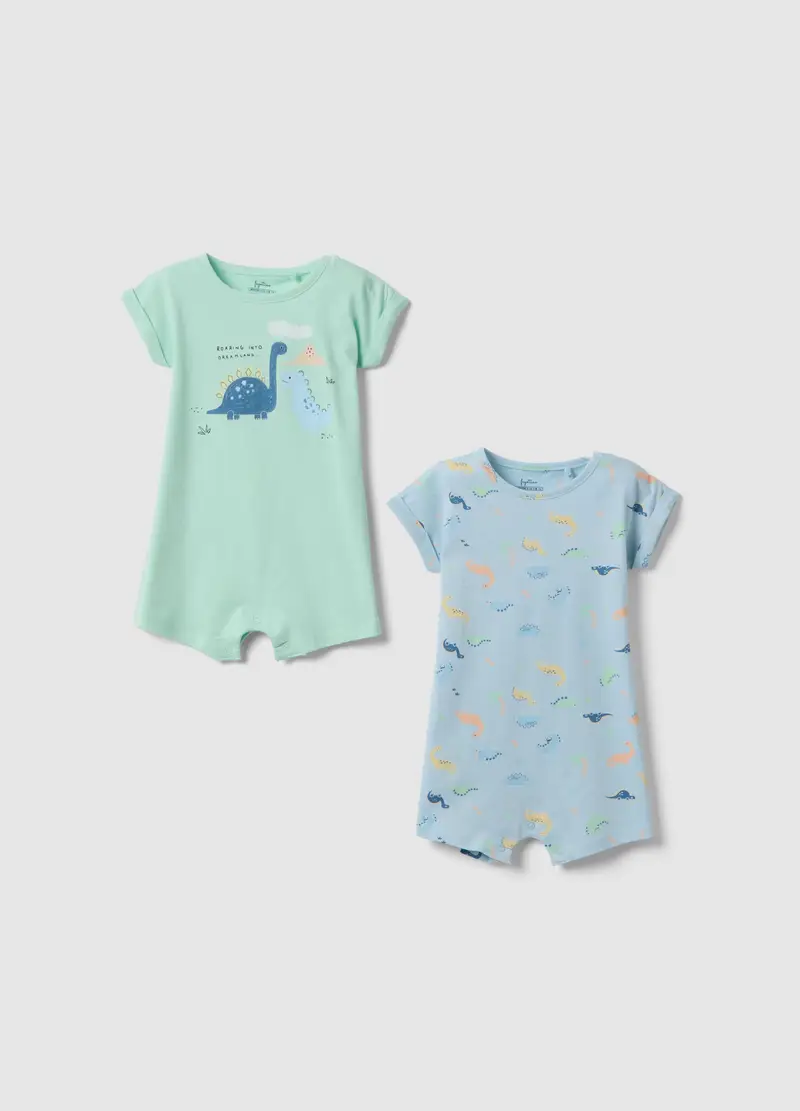 Bipack Romper In Puro Cotone Multicolor Da Neonato Con Dinosauri, Bambino, Multicolor