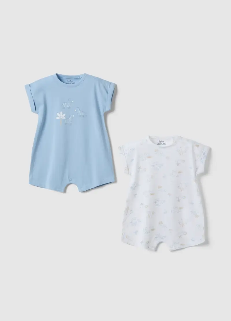 Bipack Romper In Puro Cotone Multicolor Da Neonato Con Disegni, Multicolor