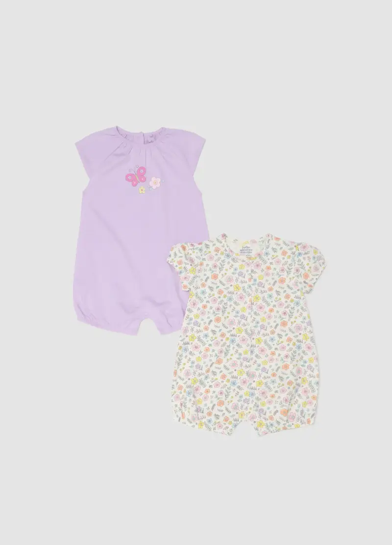Bipack Romper In Puro Cotone Multicolore Da Neonata, Bambina, Multicolor