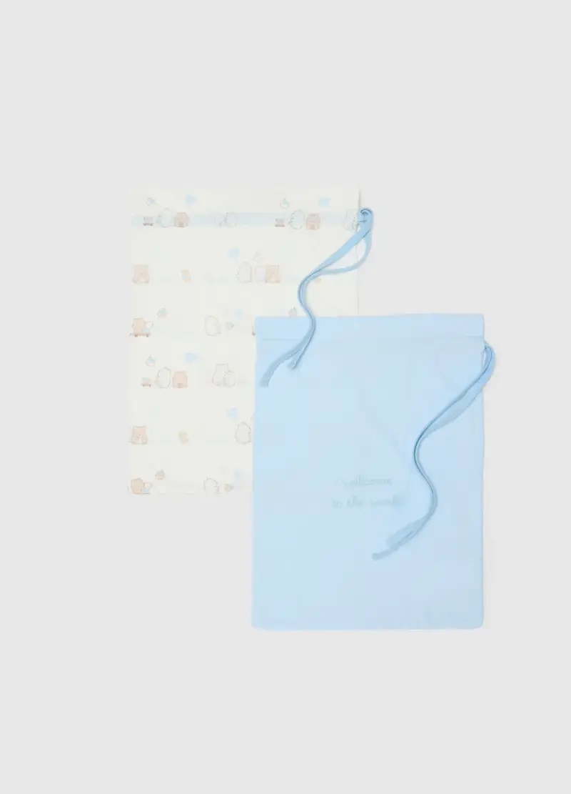 Bipack Sacchetti Multicolor Da Neonato In Puro Cotone Con Ricami, Multicolor