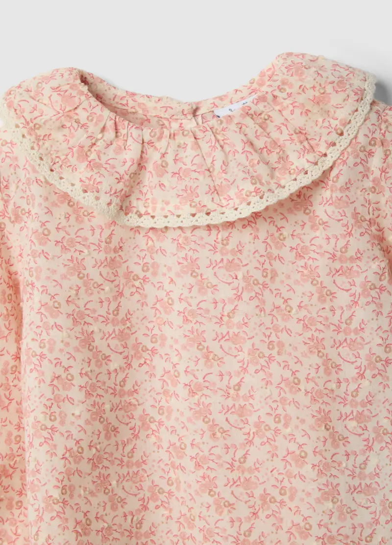 Blusa In Puro Cotone Multicolor Da Bimba Regular Fit Con Fiori, Bambina, Multicolor miniatura 3