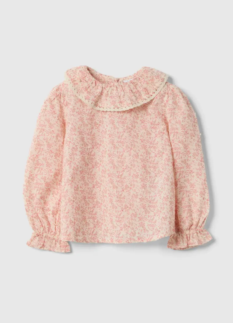 Blusa In Puro Cotone Multicolor Da Bimba Regular Fit Con Fiori, Bambina, Multicolor