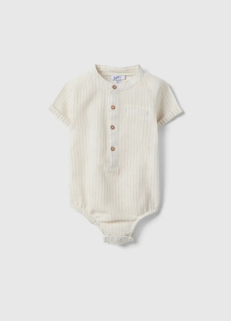 Body Beige In Misto Lino E Cotone, Neonato, Bianco