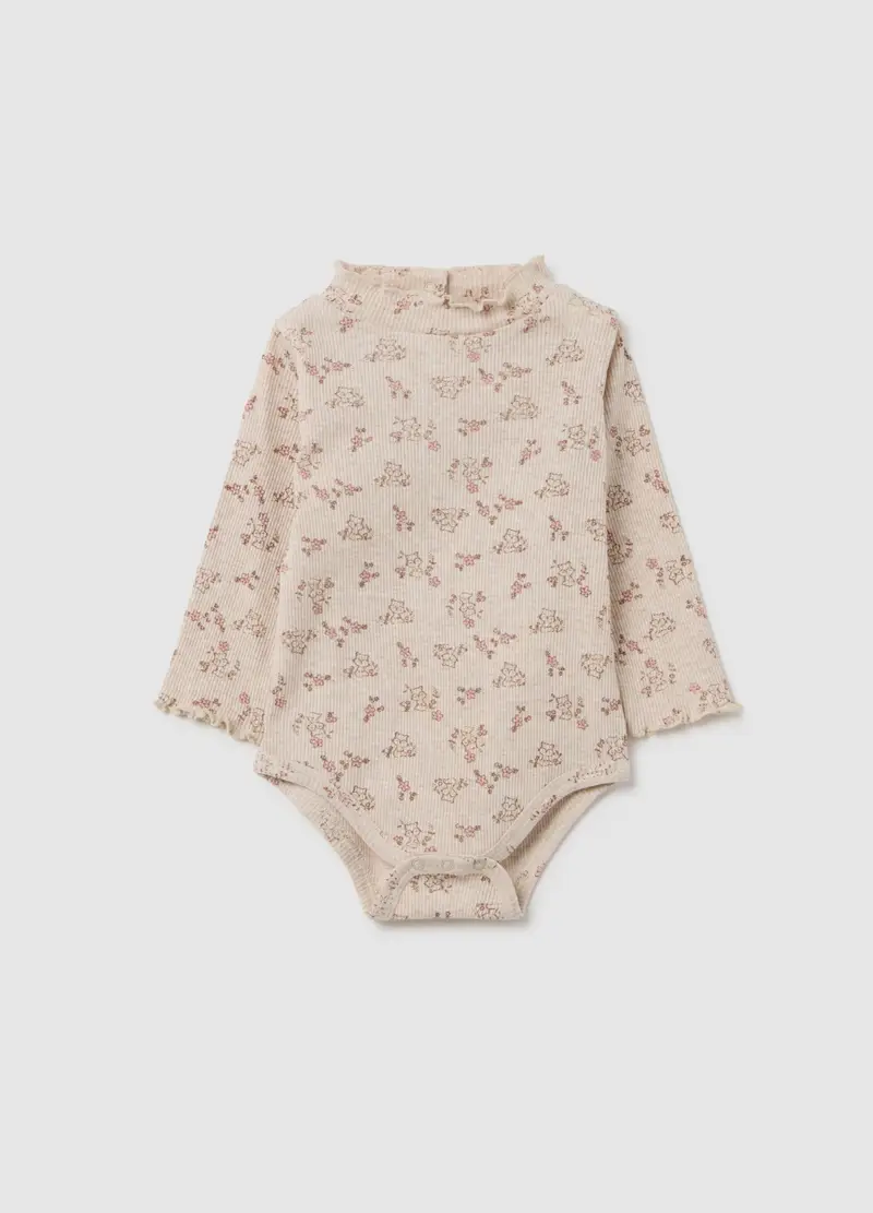 Body Da Neonata In Puro Cotone Beige A Fiori, Beige