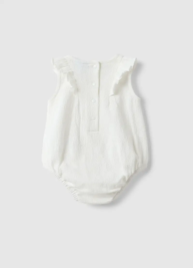 Body In Misto Cotone Organico Bianco Da Neonata Con Volant, Bianco miniatura 3