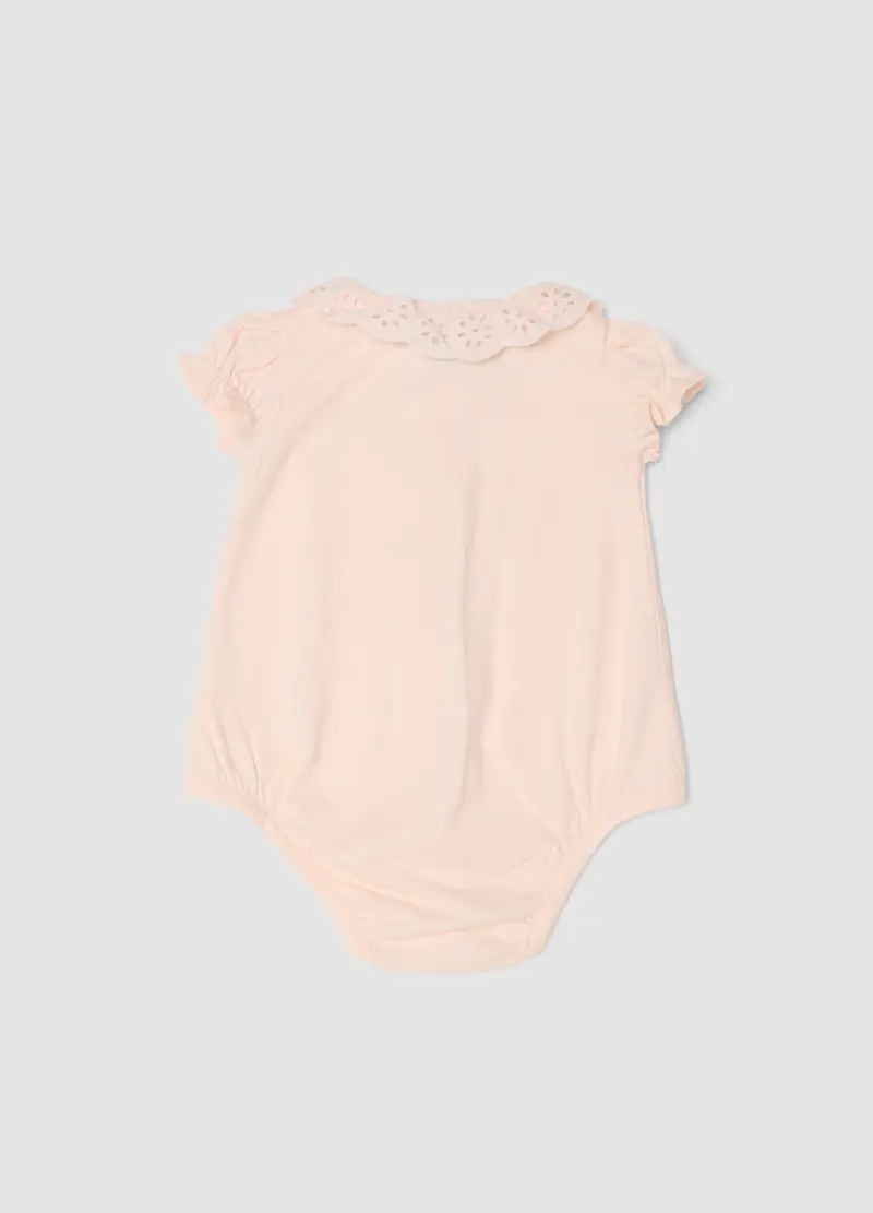 Body In Puro Cotone Rosa Da Neonata Con Colletto E Ricamo Minnie, Rosa miniatura 2