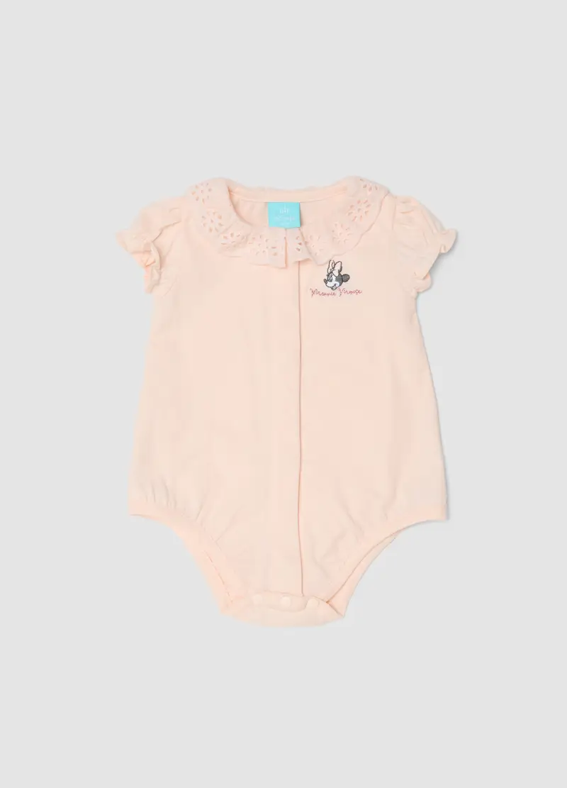 Body In Puro Cotone Rosa Da Neonata Con Colletto E Ricamo Minnie, Rosa