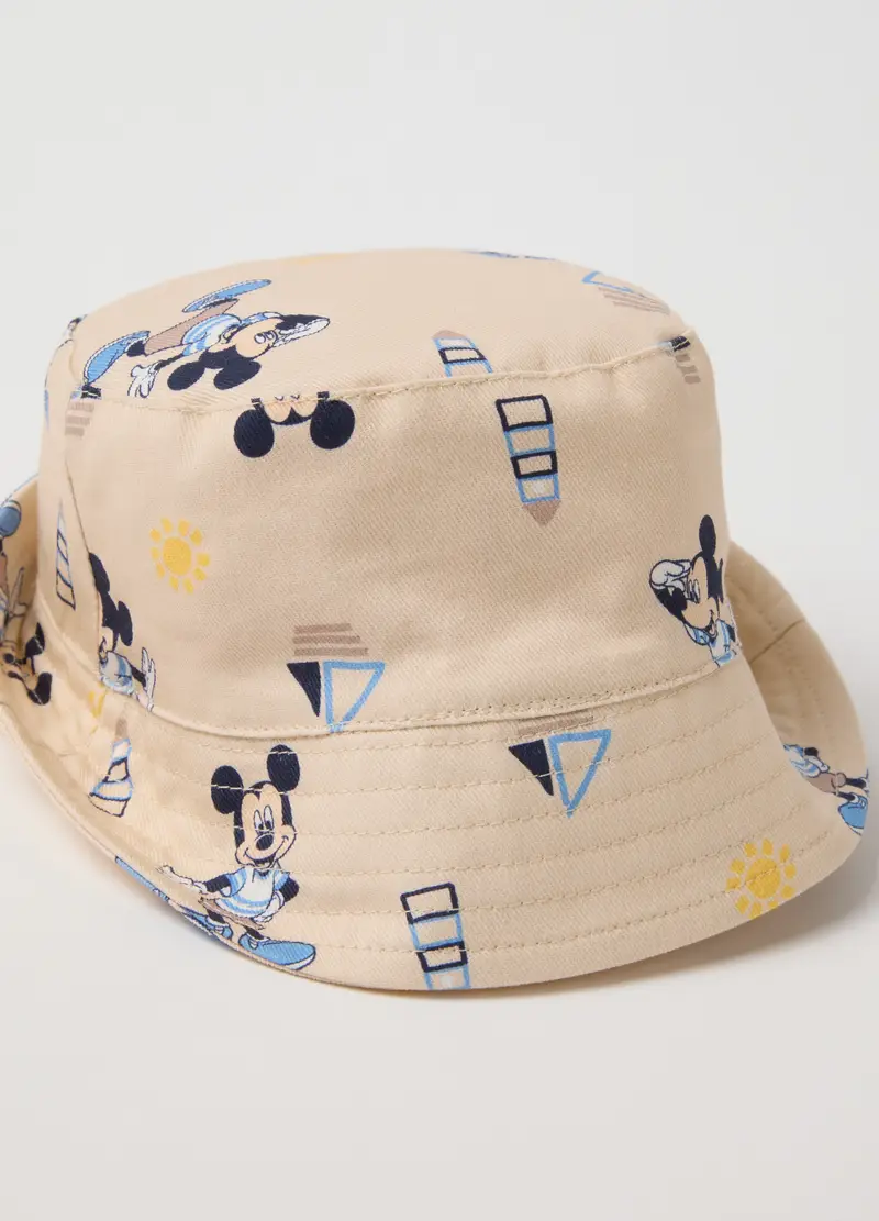 Bucket Hat In Puro Cotone Beige Da Bimbo Con Stampe Topolino, Bambino, Beige miniatura 2