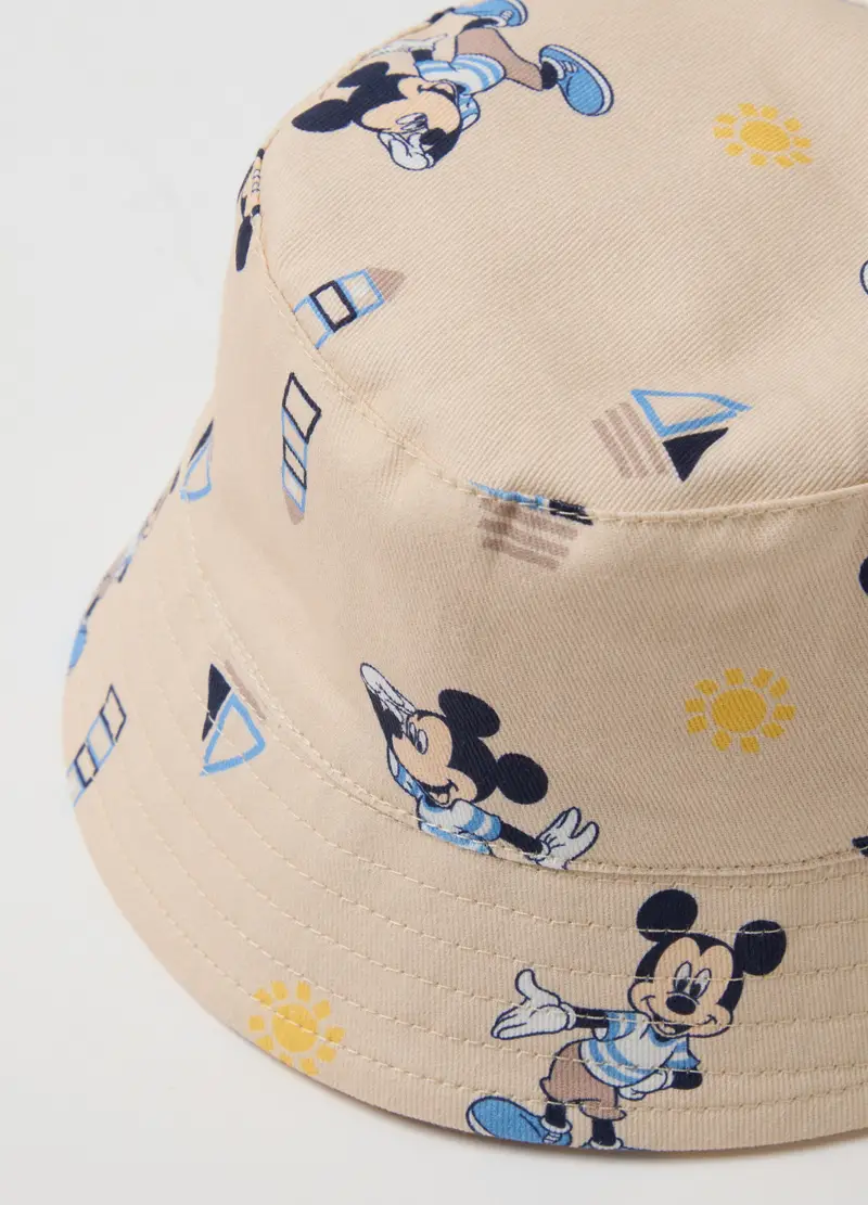 Bucket Hat In Puro Cotone Beige Da Bimbo Con Stampe Topolino, Bambino, Beige miniatura 3