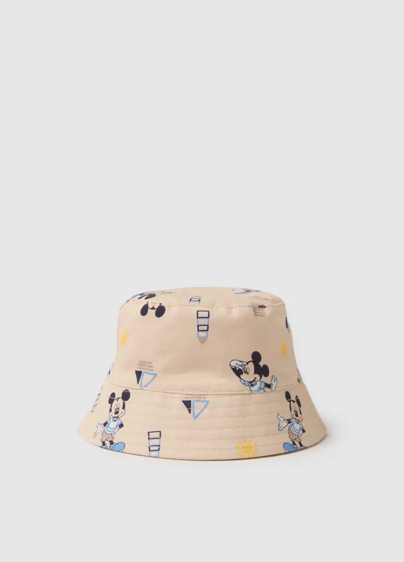Bucket Hat In Puro Cotone Beige Da Bimbo Con Stampe Topolino, Bambino, Beige