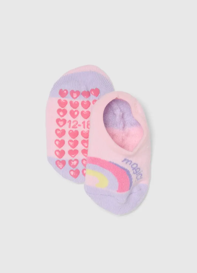 Calze Antiscivolo In Misto Cotone Multicolor Da Neonata Con Arcobaleno, Bambina, Multicolor