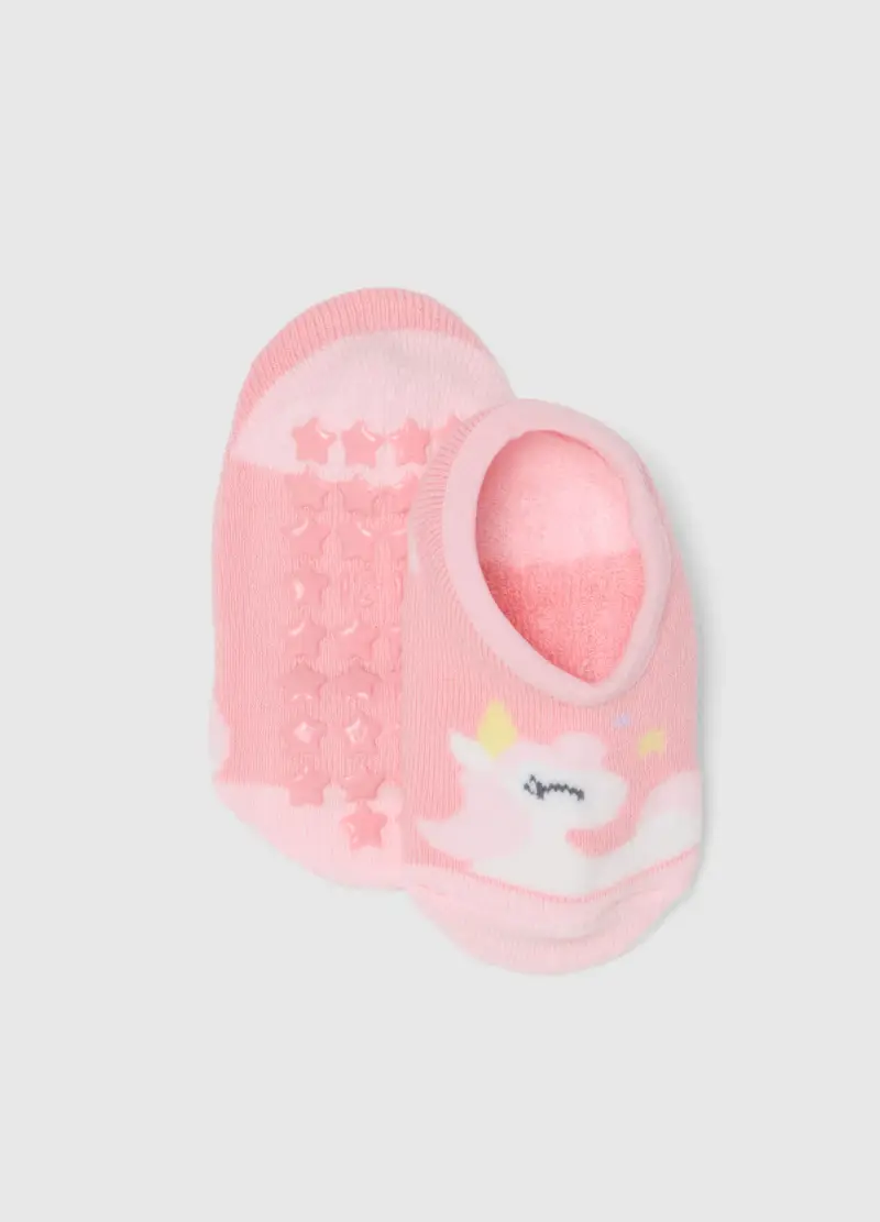Calze Antiscivolo In Misto Cotone Rosa Da Neonata Con Unicorno, Bambina, Rosa