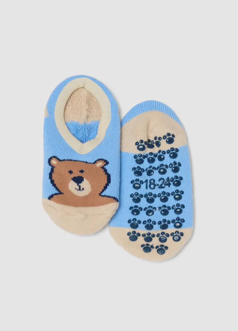 Calzini Antiscivolo In Misto Cotone Multicolor Da Neonato Con Orso, Bambino, Multicolor