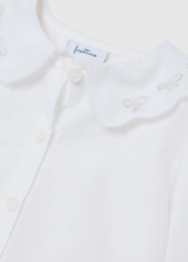 Camicetta Da Bimba In Puro Cotone Bianca Regular Fit Con Colletto, Bambina, Bianco miniatura 3