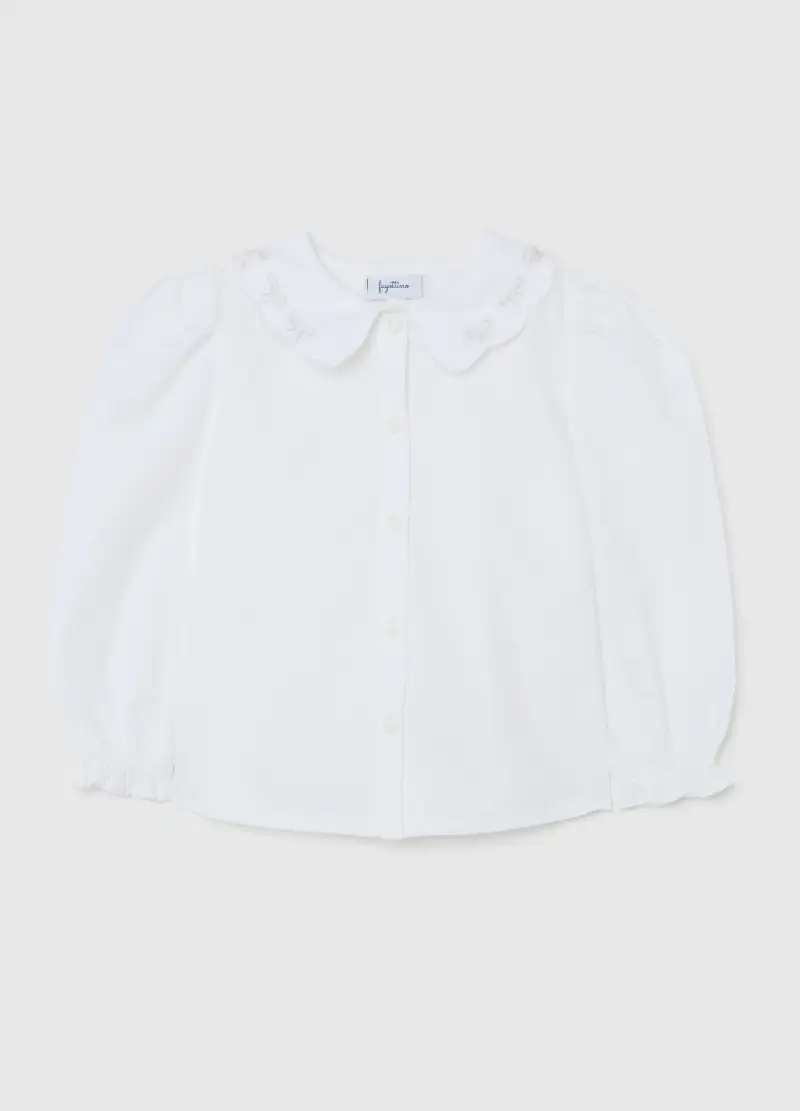 Camicetta Da Bimba In Puro Cotone Bianca Regular Fit Con Colletto, Bambina, Bianco