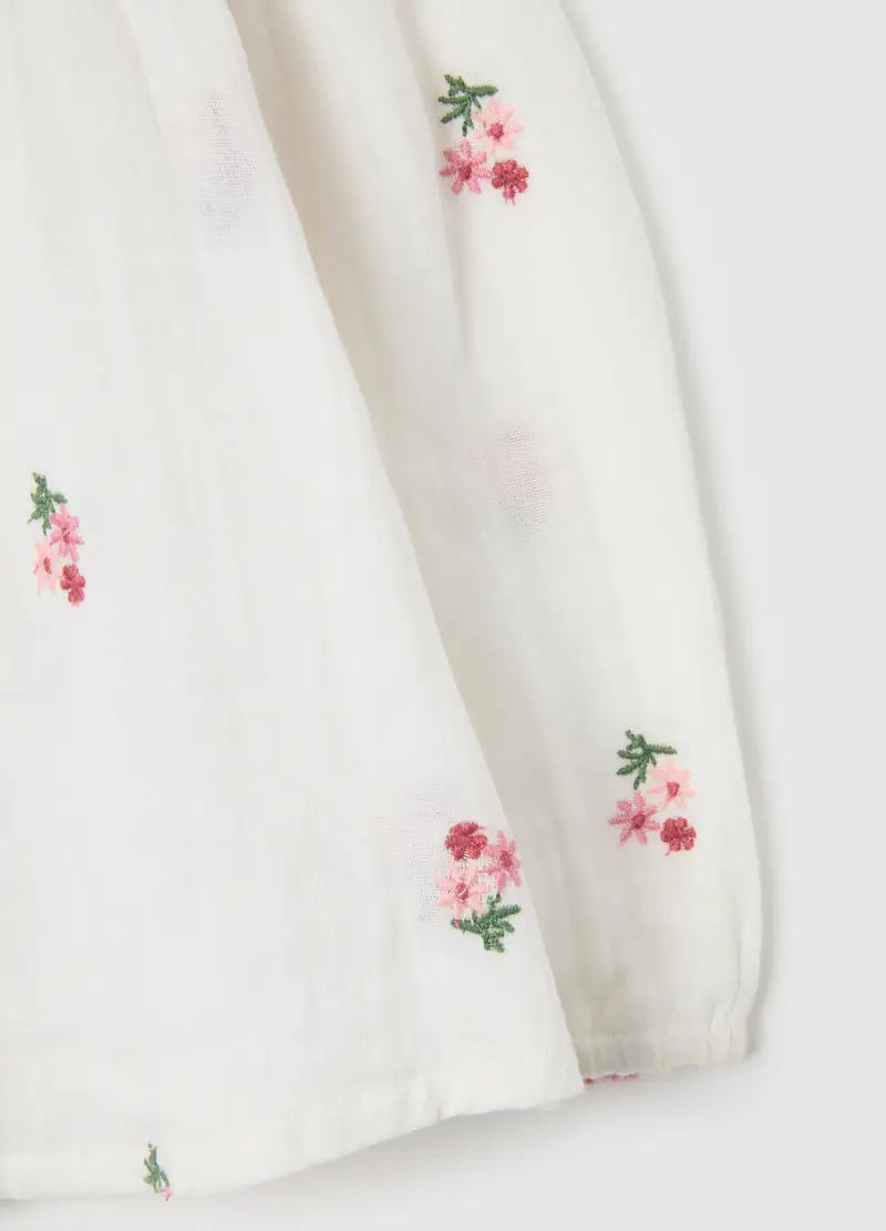 Camicia Da Bambina In Puro Cotone Bianca Regular Fit Con Fiori, Bianco miniatura 3