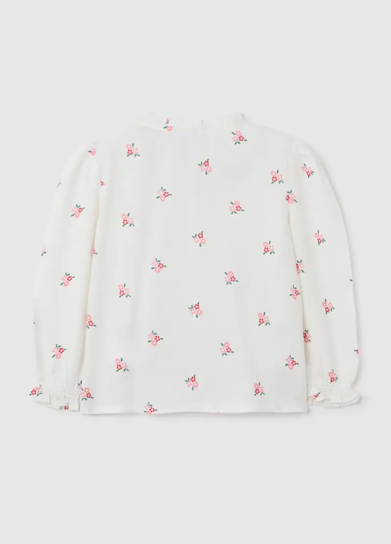 Camicia Da Neonata In Puro Viscosa Bianca Regular Fit Con Rouches, Bambina, Bianco miniatura 2