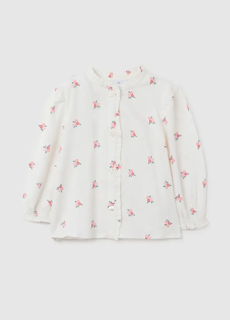 FAGOTTINO, Camicia Da Neonata In Puro Viscosa Bianca Regular Fit Con Rouches, Bambina, Bianco, Taglia: 12-18