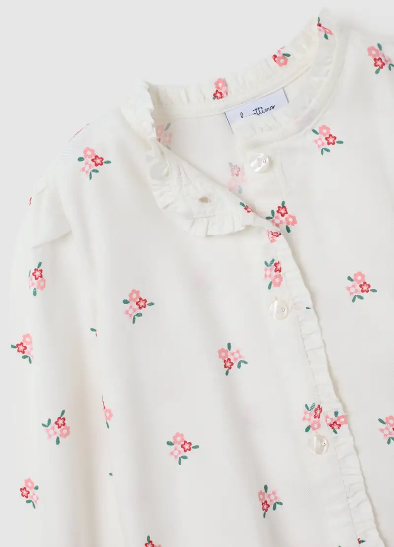 FAGOTTINO, Camicia Da Neonata In Puro Viscosa Bianca Regular Fit Con Rouches, Bambina, Bianco, Taglia: 12-18 miniatura 3