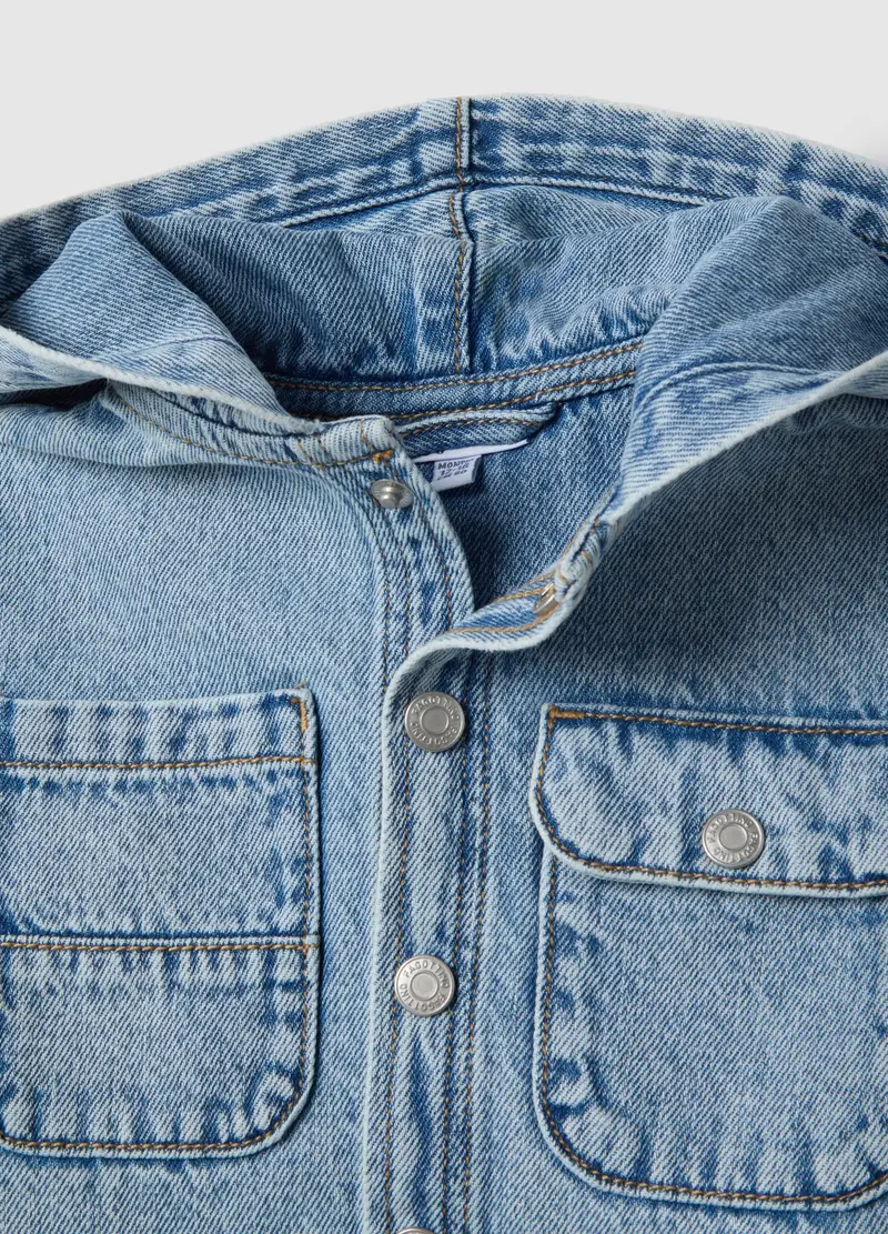 Camicia In Denim Blu Regular Fit Con Cappuccio Per Bimbo, Bambino, Denim miniatura 3