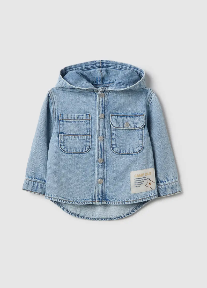 Camicia In Denim Blu Regular Fit Con Cappuccio Per Bimbo, Bambino, Denim