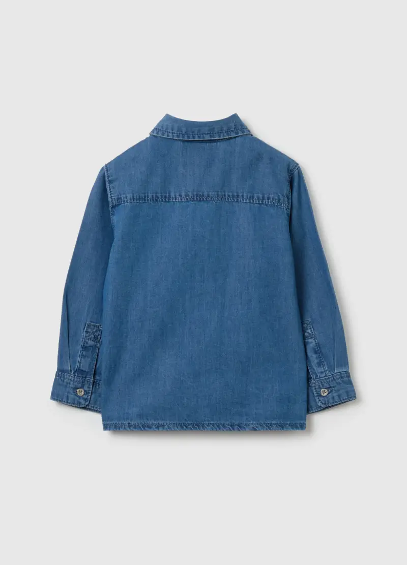 Camicia In Denim Stampa Lettering E Tigrotto, Bambino, Denim miniatura 2