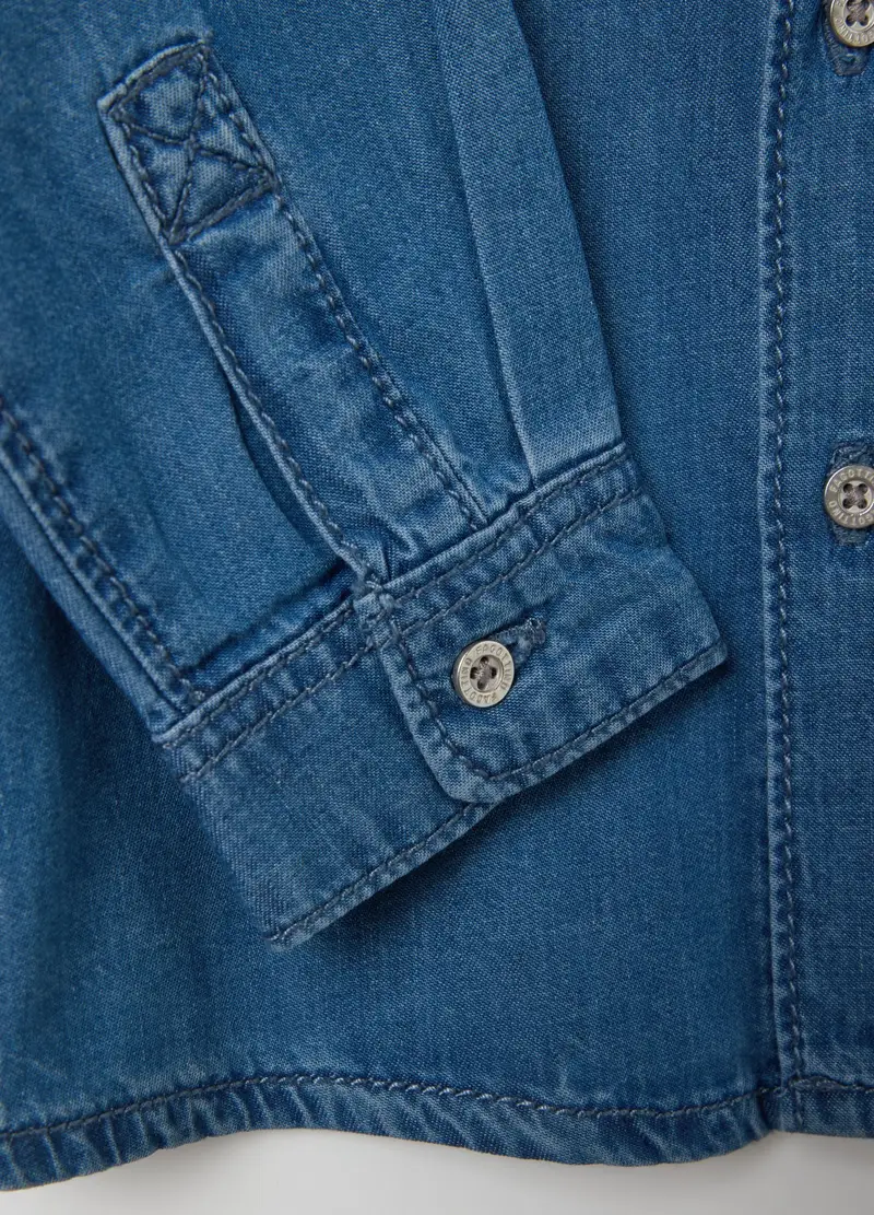 Camicia In Denim Stampa Lettering E Tigrotto, Bambino, Denim miniatura 3