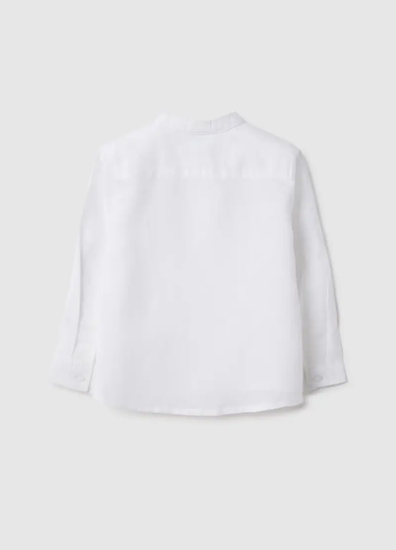 Camicia In Lino E Cotone Bianca Da Bimbo Regular Fit Con Collo Coreana, Bambino, Bianco miniatura 2