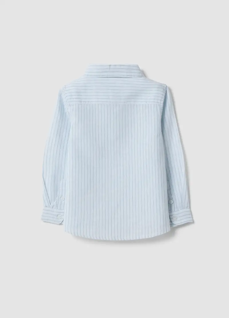 Camicia In Misto Lino Azzurra A Righe Da Bimbo Regular Fit, Bambino, Azzurro miniatura 2